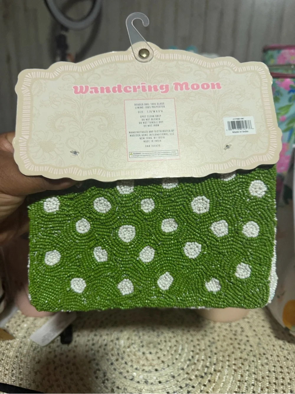 India Handmade Beaded Mint Cocktail Clutch